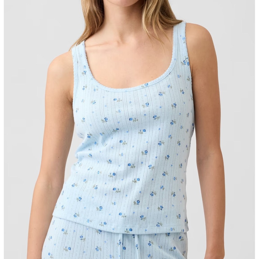 GAP Body Women's Pointelle Pajama Tank Top - Blue Floral - #1178400 - Medium